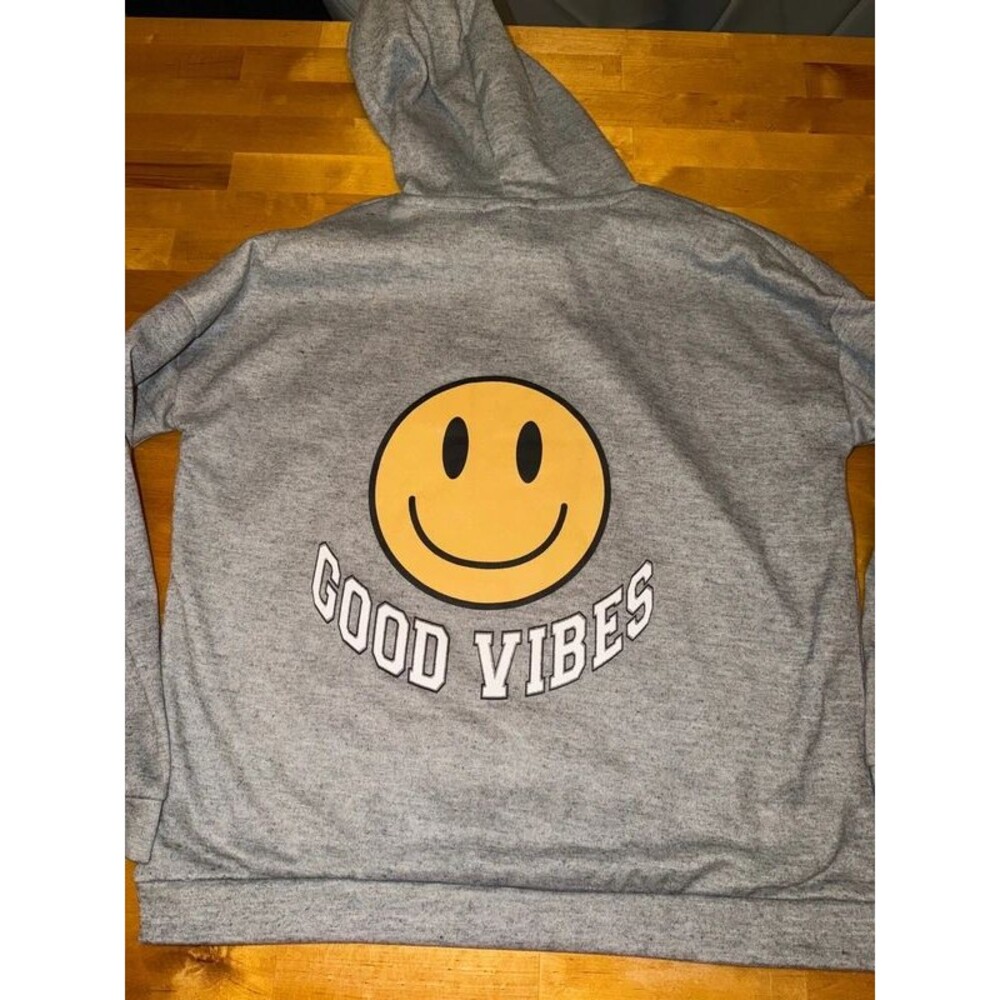 Women’s Derek Heart Gray Smiley Face Hoodie Size XL New